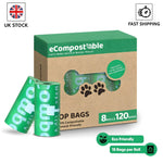 eCompostable Green Dog Poop Bags, Biodegradable, Unscented Dogg Waste Bags for Dogs, Poo Bags 23x33cm, Leak-Proof Litter Bags for Dogs and Cats