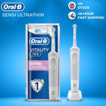 Oral-B Vitality 100 Sensi UltraThin Rechargeable Electric Toothbrush - White Handle Cleansing