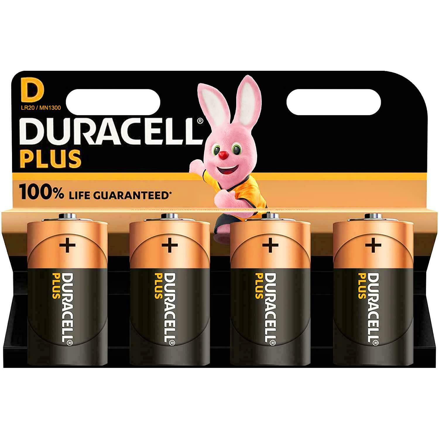 Duracell D Size Batteries Pack of 4 Plus Power LR20 MN1300 Alkaline Battery