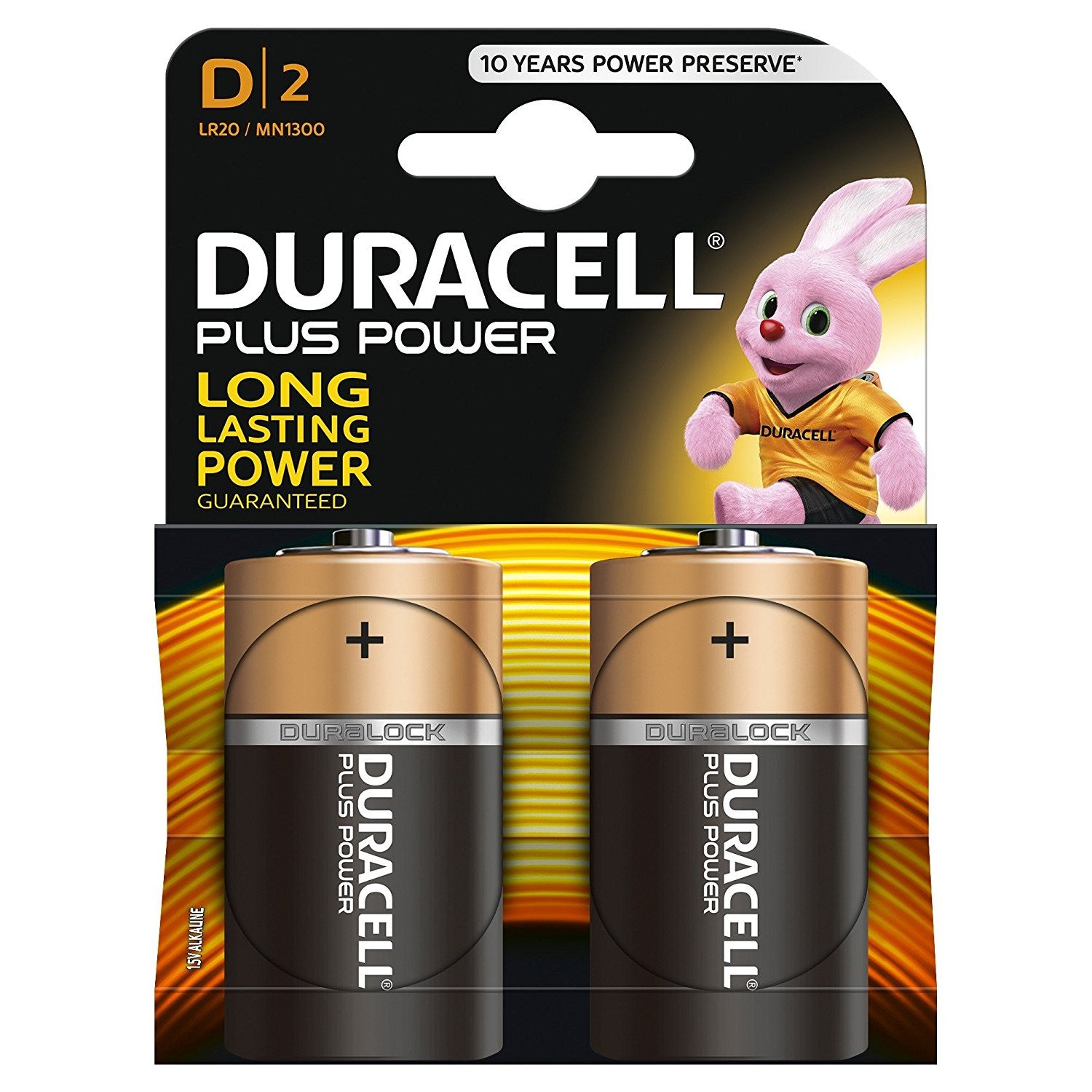 Duracell Plus Power Type D Alkaline, Duracell MN1300 D Size Batteries, Pack Of 2