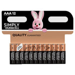 Duracell Simply AAA Batteries Alkaline 1.5V LR03 MN2400,Pack of 12