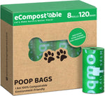 eCompostable Dog Poo Bags Biodegradable Poop Bags For Dogs Unscented Doggy Waste Bag 23x33cm Leak Proof Dog Cat litter Bags Green- Dog Poop Bags 8 Rolls - 120 Count