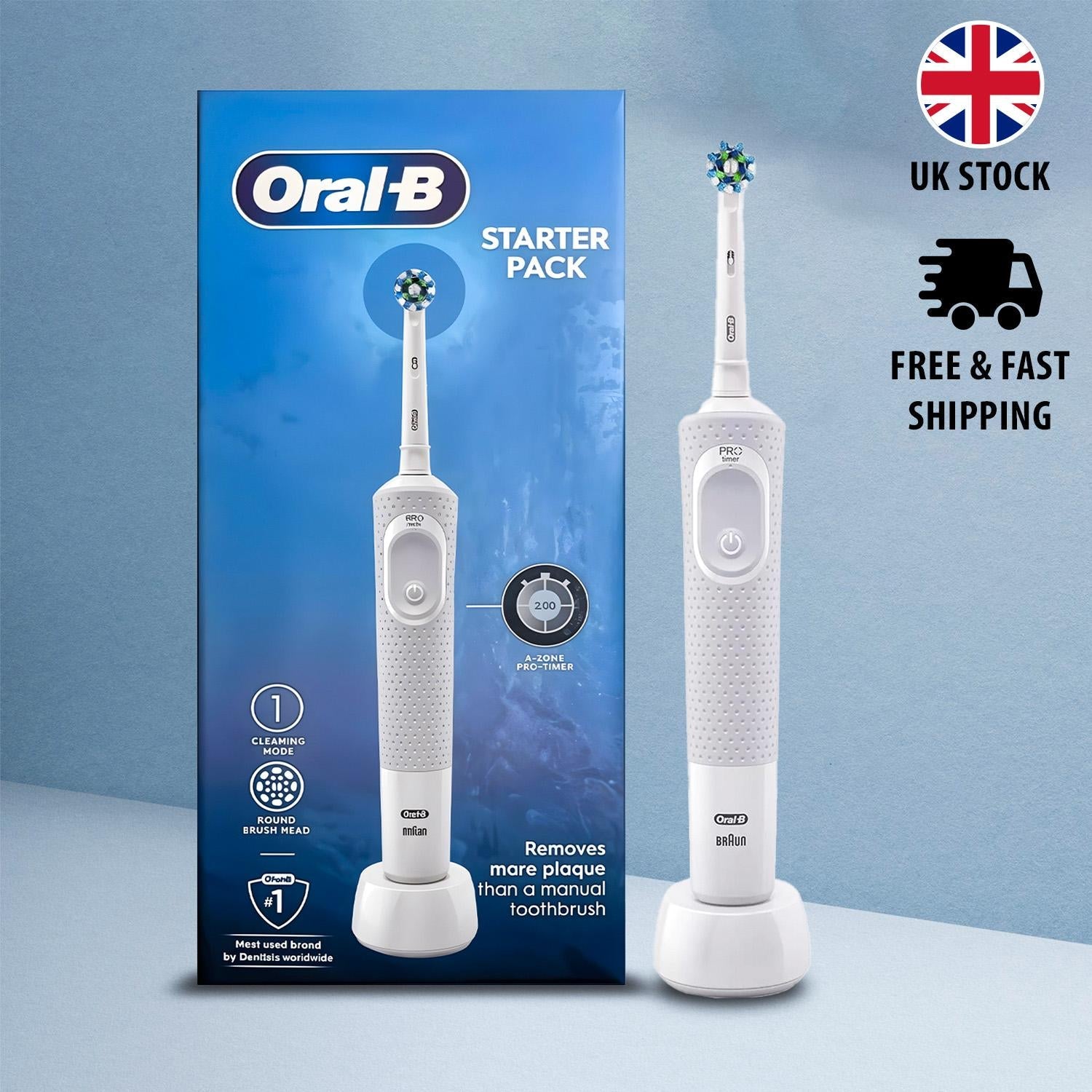 Oral-B Electric Toothbrush Rechargeable with Braun Cross Action, Pressure Sensor & Timer – White oral  b