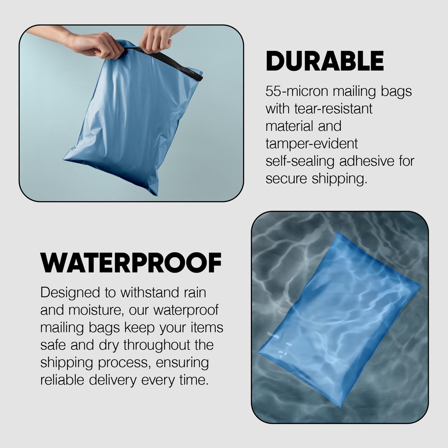 100 Mixed Mailing Bags Self Adhesive Waterproof and Tear-Proof Postal Bags Mailing Bags, 12x16 Inch Blue Postage Mailing Bags with Self-Seal Closure, Lightweight and Tear Proof Parcel Delivery Bags, Multipack Mailing Envelope Bags