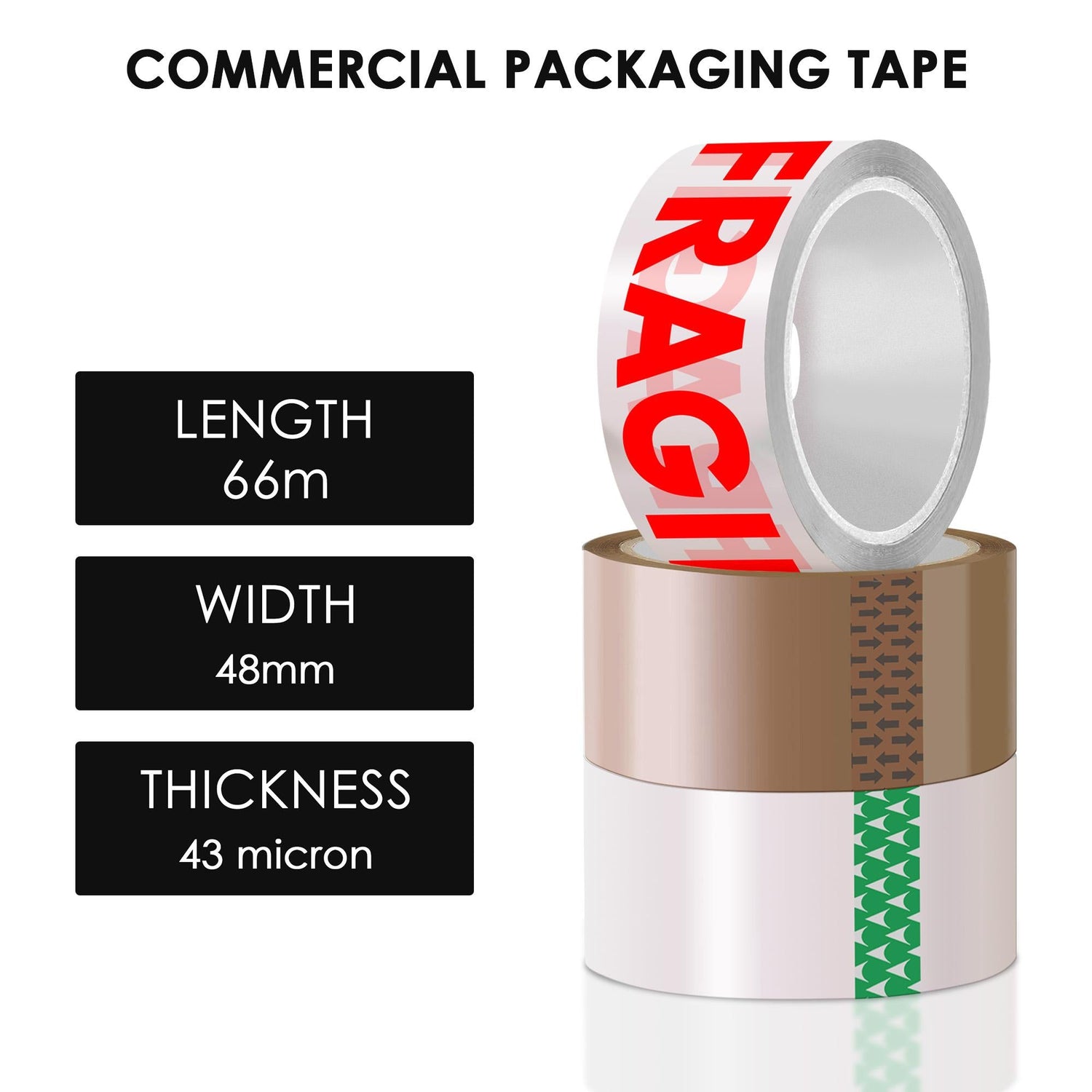 Packing Tape 6 Rolls - Fragile Tape, Brown Tape, Clear Tape Variations | Heavy-Duty Packaging Tape for Moving, Shipping & Storage