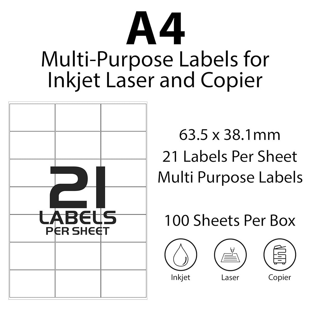 21 Address Labels per A4 Sheet – 25 Sheets Self Adhesive Printer Labels