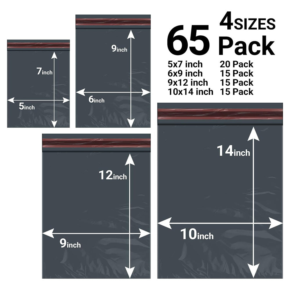 65 Mixed Grey Parcel Bags – 4 Sizes Small-Medium Tamper-Proof Self Seal Postal Mailers