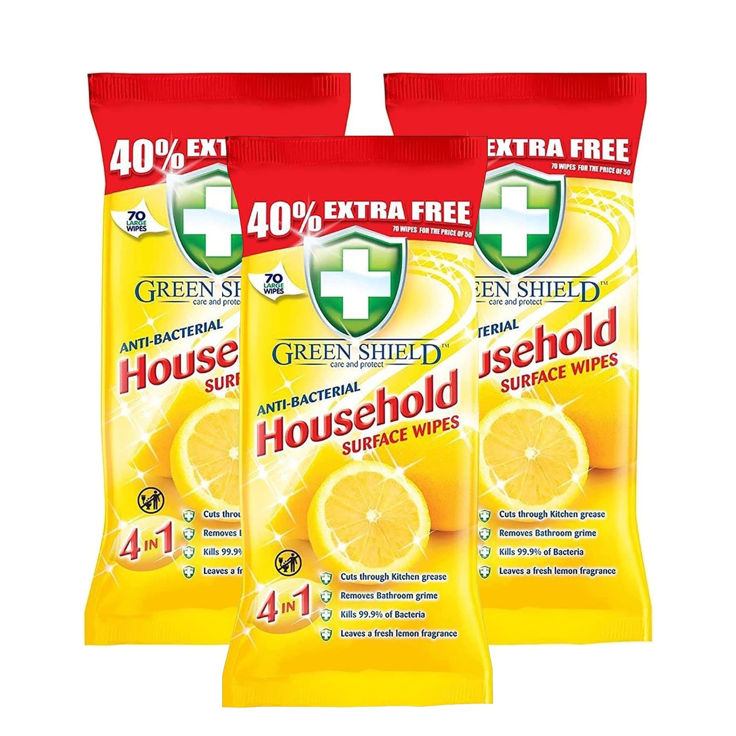Greenshield Large Antibacterial Household Surface Cleaning Wipes Lemon 70 Wipes