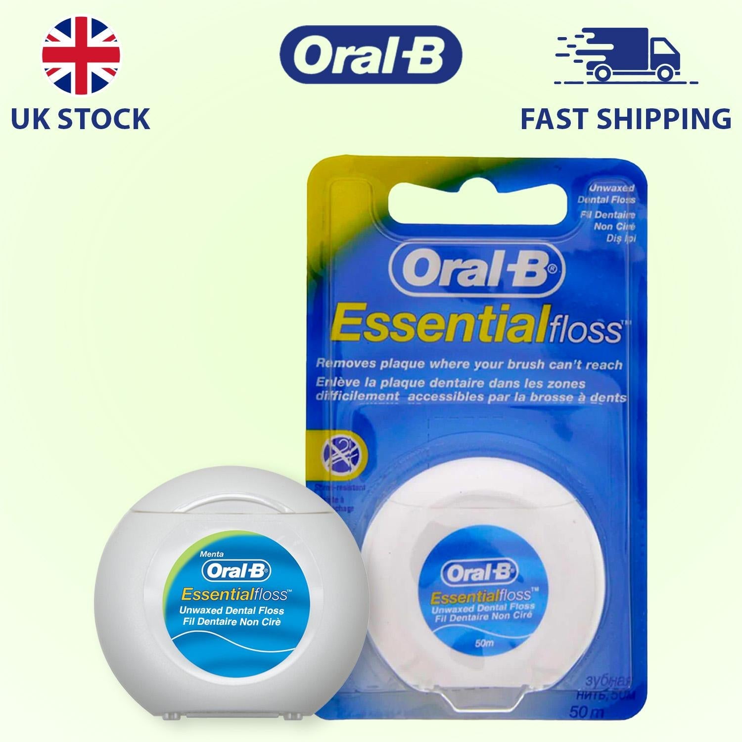 Oral-B 005012 Unwaxed Essential Floss 50m - Daily Dental Care - Dental Floss Gentle Pack