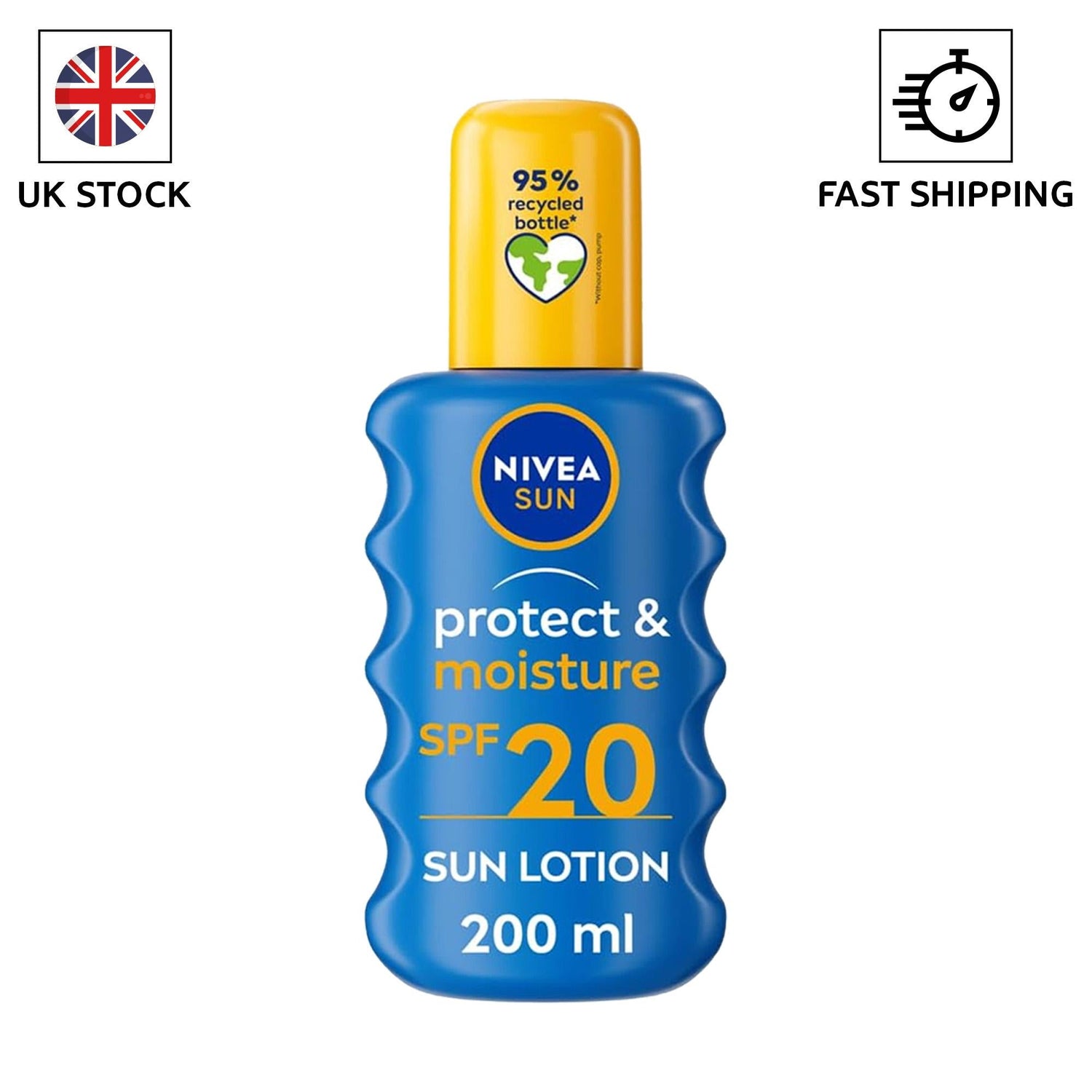 NIVEA SUN Protect & Moisture Sun Spray SPF 20 (200 ml) Sun Cream with Vitamin E Provides 48-Hour Moisture and Immediate UVA and UVB Protection