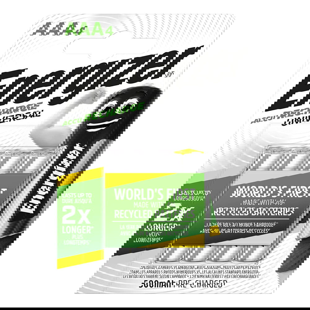 4X Energizer AAA 500mAh Rechargeable Batteries