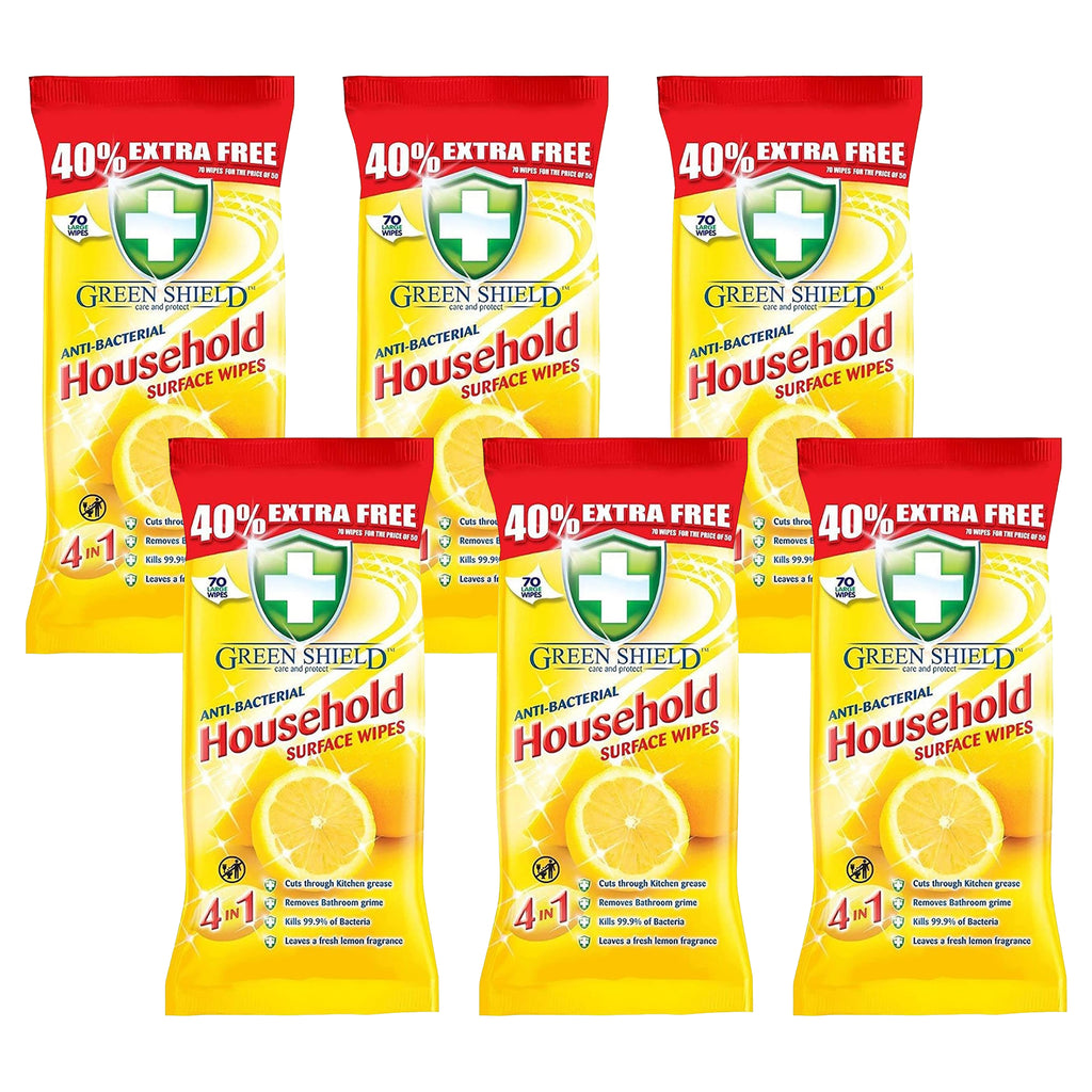 Greenshield Large Antibacterial Household Surface Cleaning Wipes Lemon 70 Wipes