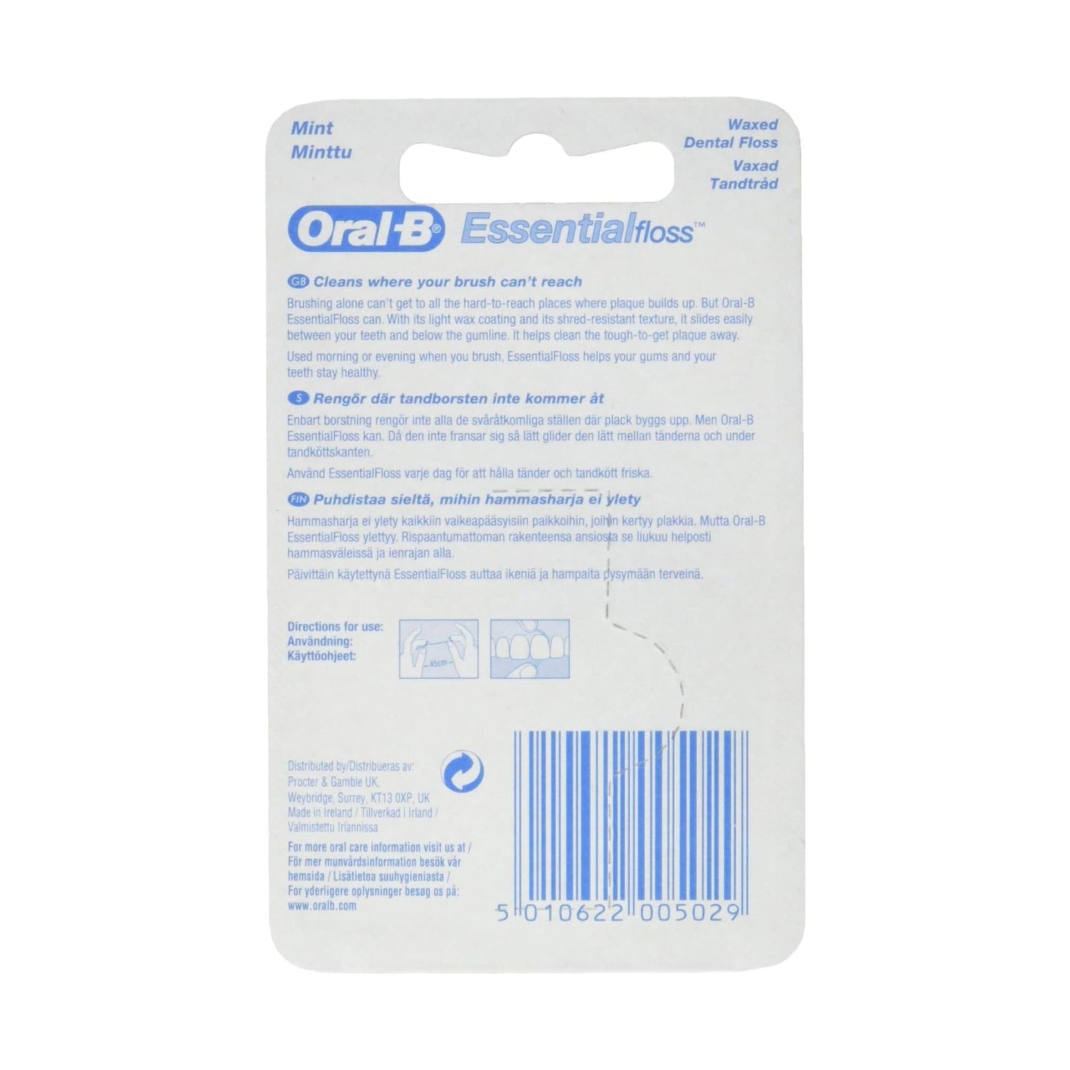 Oral-B 005012 Unwaxed Essential Floss 50m - Daily Dental Care - Dental Floss Gentle Pack