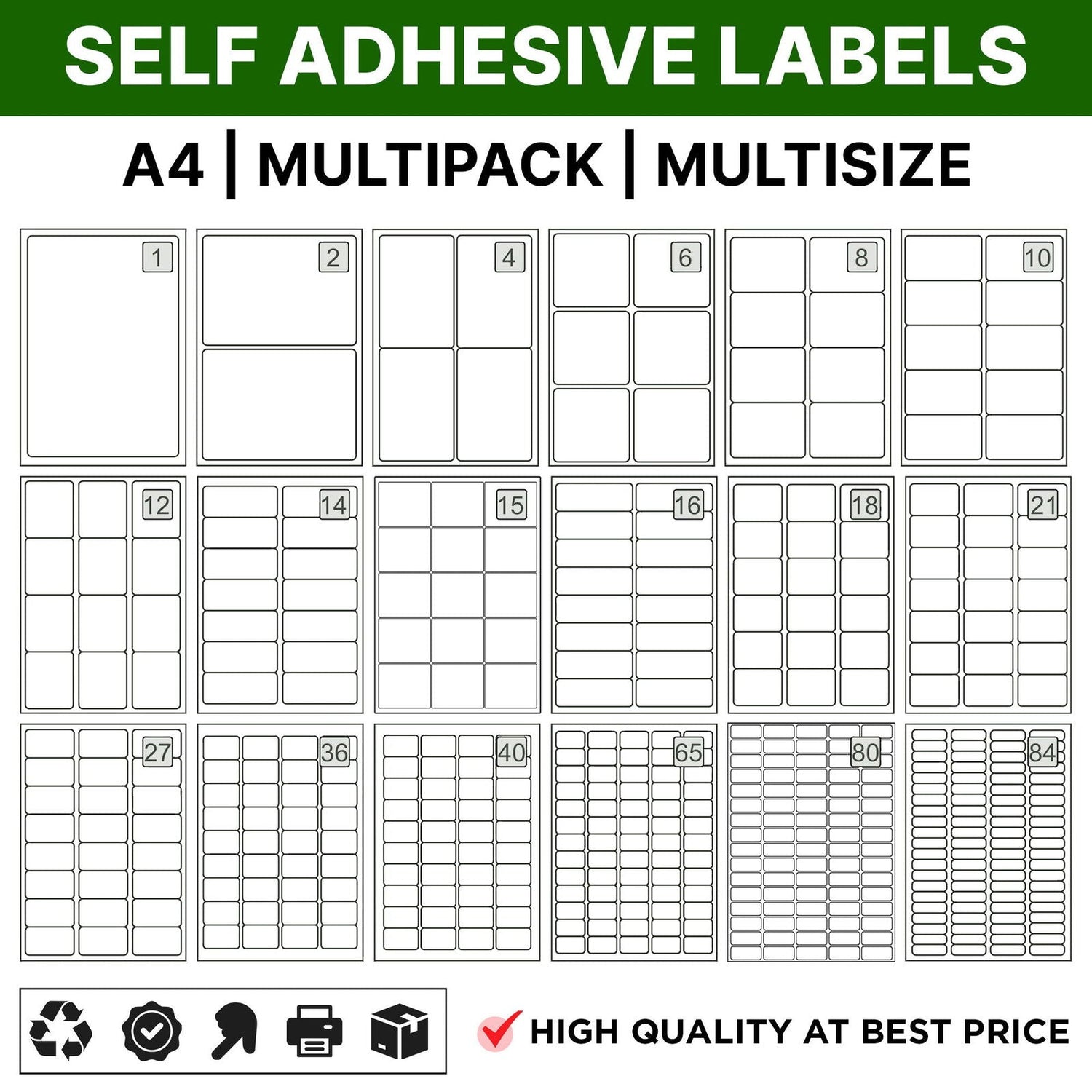 A4 Sticky Peel Off Print Self Adhesive Address Labels 1-84 Per Sheets