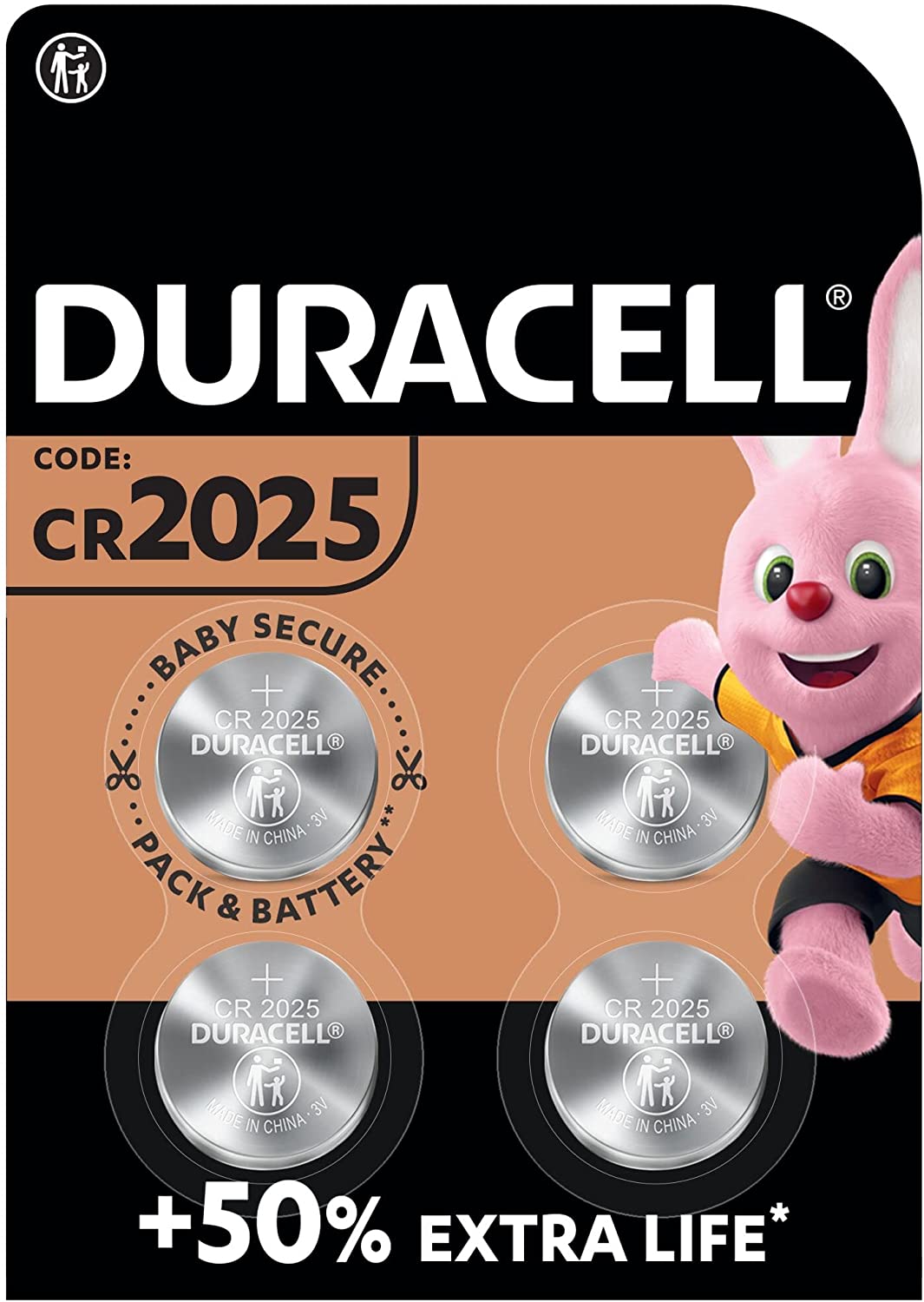 Duracell 2025 Lithium Coin Battery (CR2025/DL2025) 3v - Pack of 4 Batteries