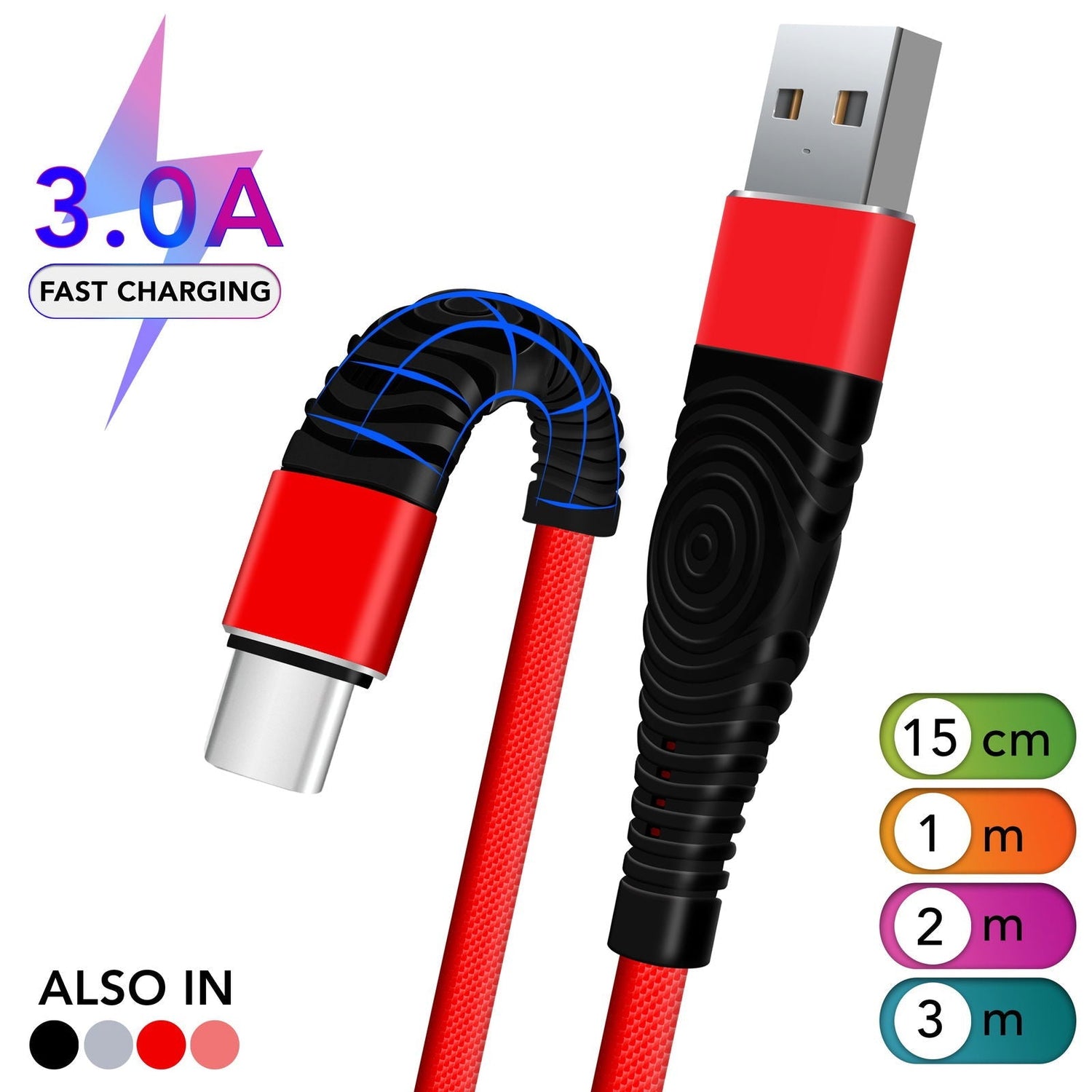 Fast Nylon Braided USB TYPE C Cable For Samsung Galaxy S8 S9 S10 Plus