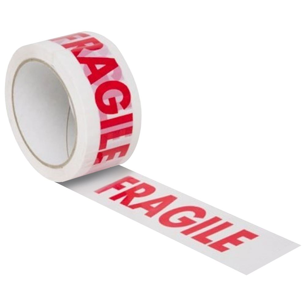 Fragile Printed Packing Tape 48mm X 66M (6 Roll Pack) Parcel Tapes