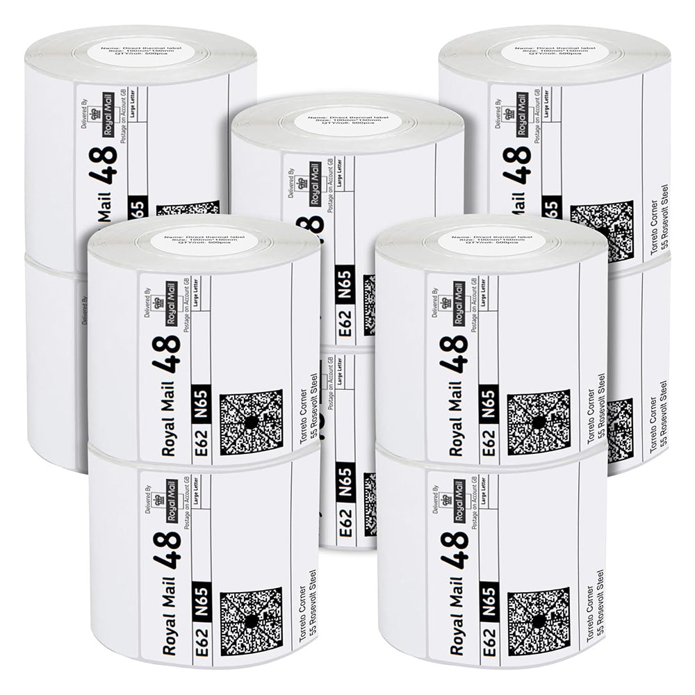 4x6 Direct Thermal Printer Labels Roll – 10 Rolls (500 Labels Each) 100mm x 150mm Permanent Adhesive Shipping Labels