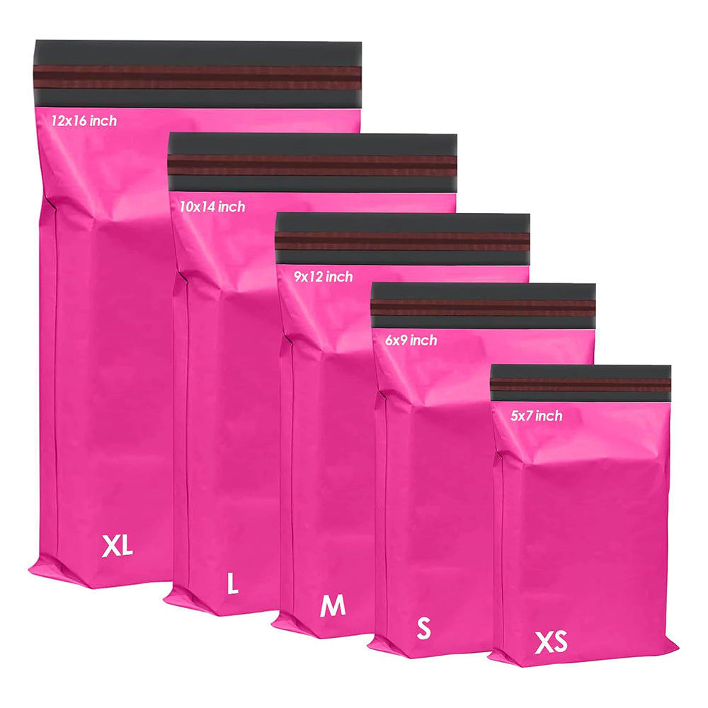 125 Assorted Hot Pink Mailing Poly Postal Bags – 5 Sizes (25 Each) Self Seal Shipping Mailers