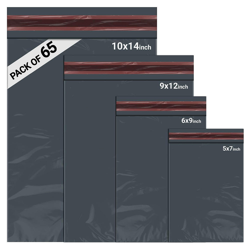 65 Mixed Grey Parcel Bags – 4 Sizes Small-Medium Tamper-Proof Self Seal Postal Mailers