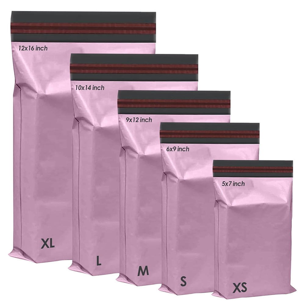 125 Assorted Pink Mailing Poly Postal Bags – 5 Sizes (25 Each) Self Seal Shipping Mailers