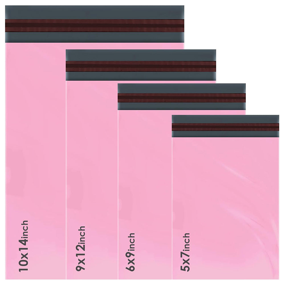 100 Assorted Mixed Pink Mailing Bags – 4 Sizes (25 Each) Self Seal Poly Postal Bags