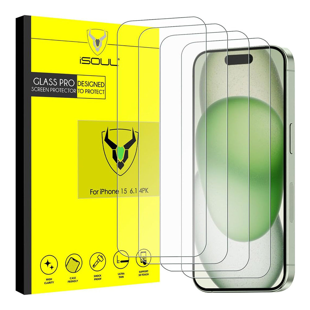 4 Pack Tempered Glass Screen Protector for iPhone 15 6.1-Inch