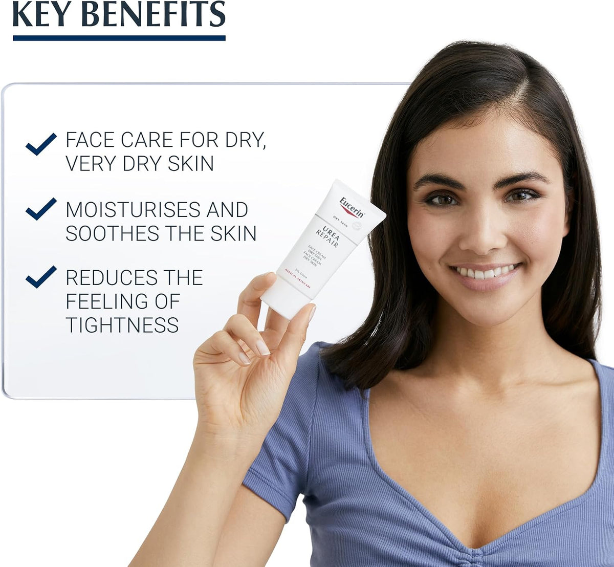 Eucerin UreaRepair 5% Urea Face Cream 50ml Moisturiser for Dry to Very Dry Skin