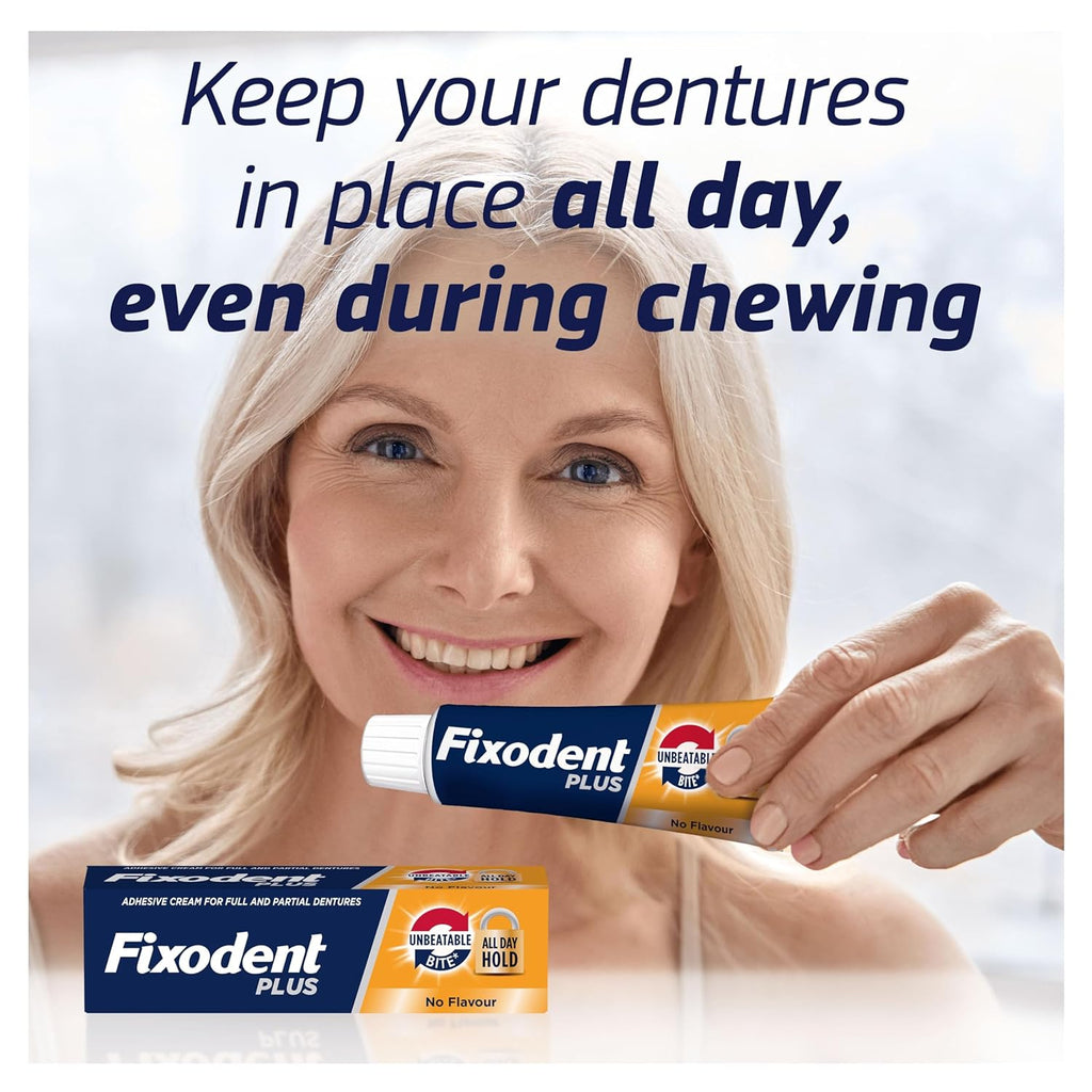 Fixodent Plus Unbeatable Bite Denture Adhesive Cream Flavour Free 40g