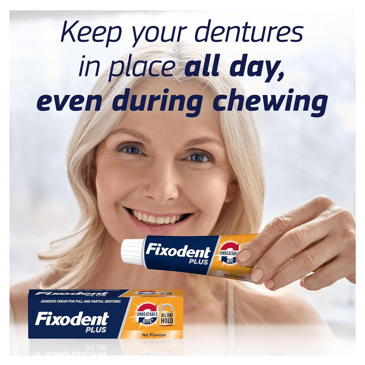 Fixodent Plus Unbeatable Bite Denture Adhesive Cream Flavour Free 40g