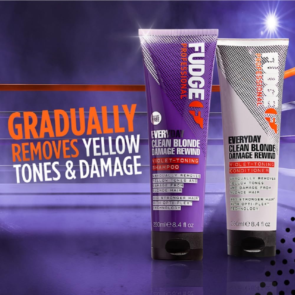 Fudge Professional Everyday Clean Blonde Damage Rewind Shampoo 250ml Purple Toning & Hair Repair
