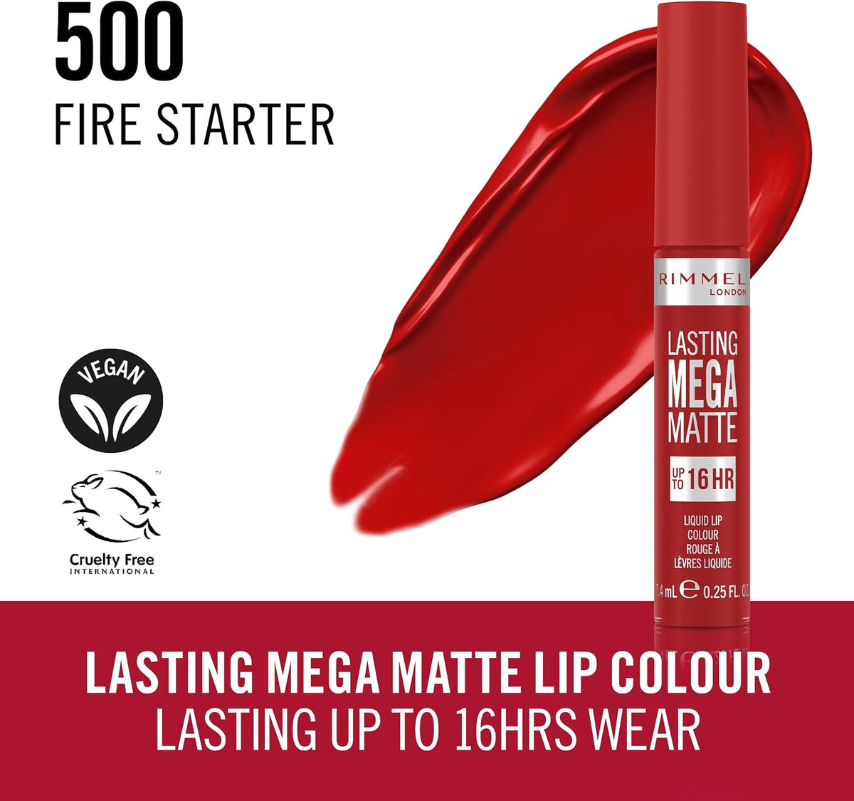 Rimmel London Lasting Mega Matte Liquid Lipstick 500 Fire Starter 7.4ml