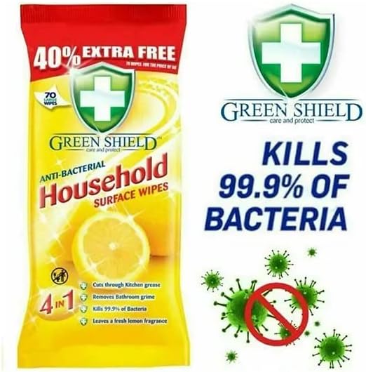 Greenshield Large Antibacterial Household Surface Cleaning Wipes Lemon 70 Wipes