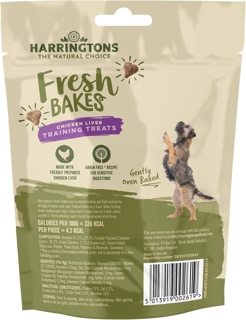 Harringtons Fresh Bakes Grain Free Chicken Liver Training Dog Treats 100g Pack of 9