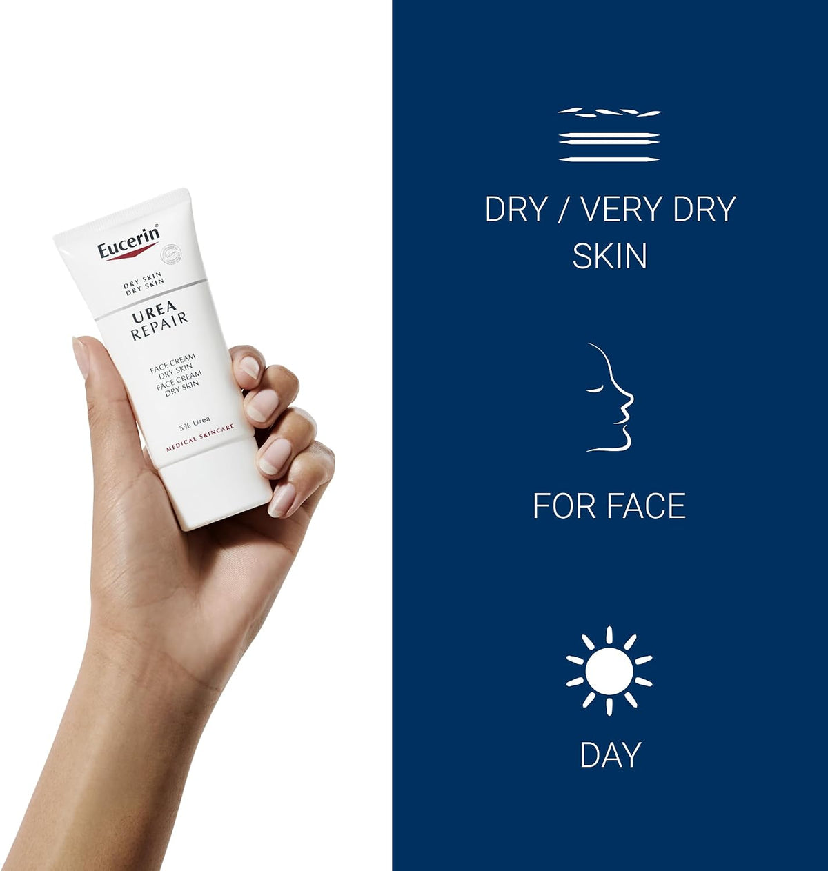Eucerin UreaRepair 5% Urea Face Cream 50ml Moisturiser for Dry to Very Dry Skin