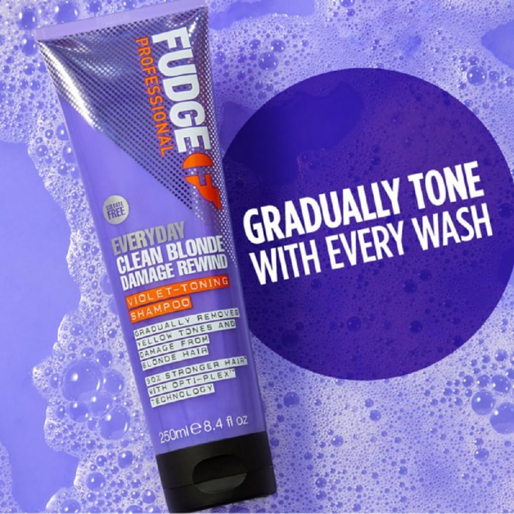 Fudge Professional Everyday Clean Blonde Damage Rewind Shampoo 250ml Purple Toning & Hair Repair