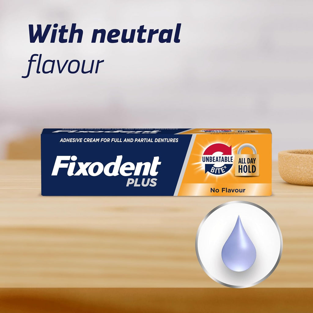 Fixodent Plus Unbeatable Bite Denture Adhesive Cream Flavour Free 40g