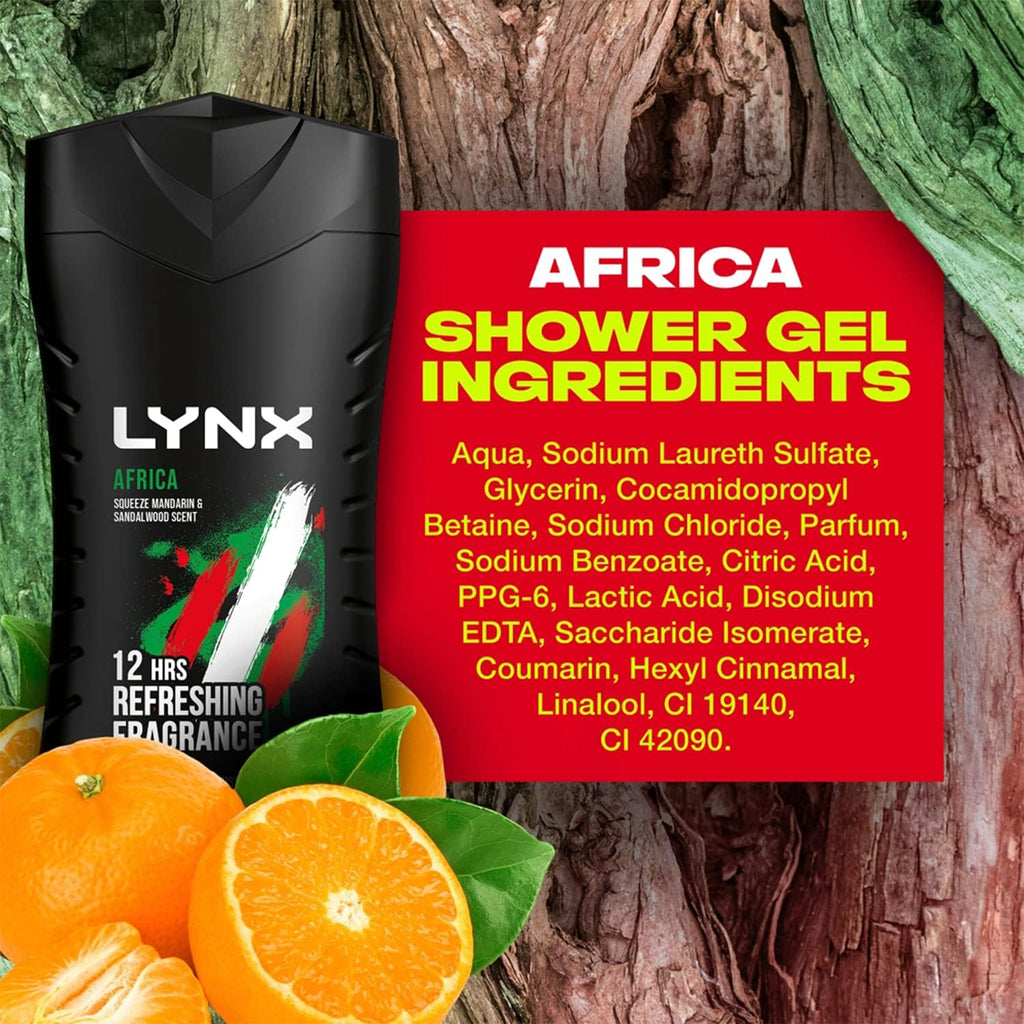 LYNX Africa 3-in-1 Body Wash Squeezed Mandarin & Sandalwood 225ml