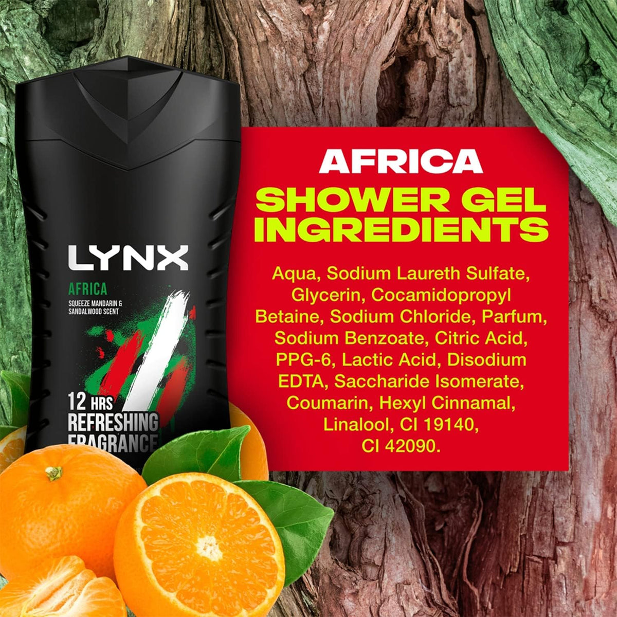 LYNX Africa 3-in-1 Body Wash Squeezed Mandarin & Sandalwood 225ml