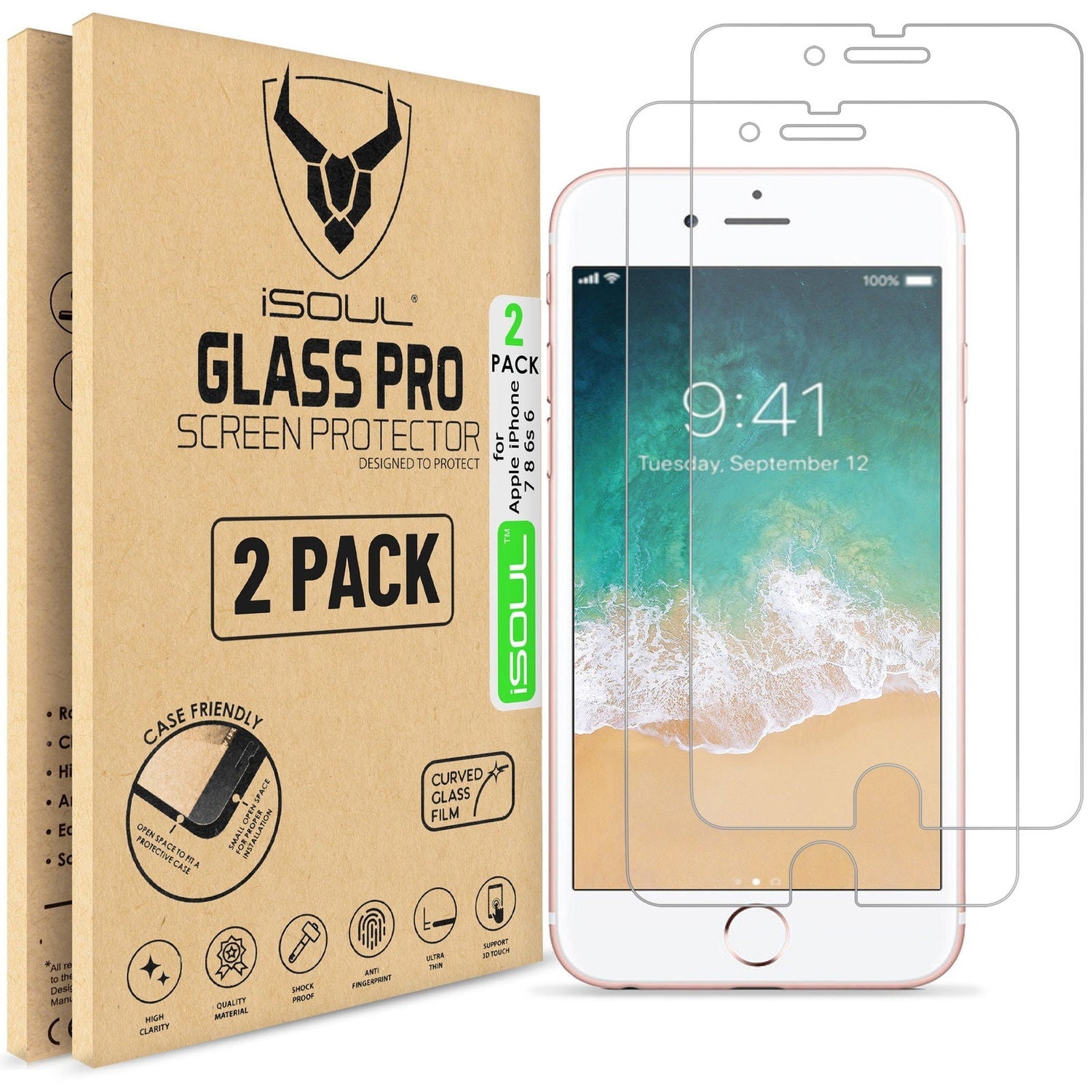 iSOUL Screen Protector for iPhone 6 / 7 / 8 / 6S  Tempered Glass