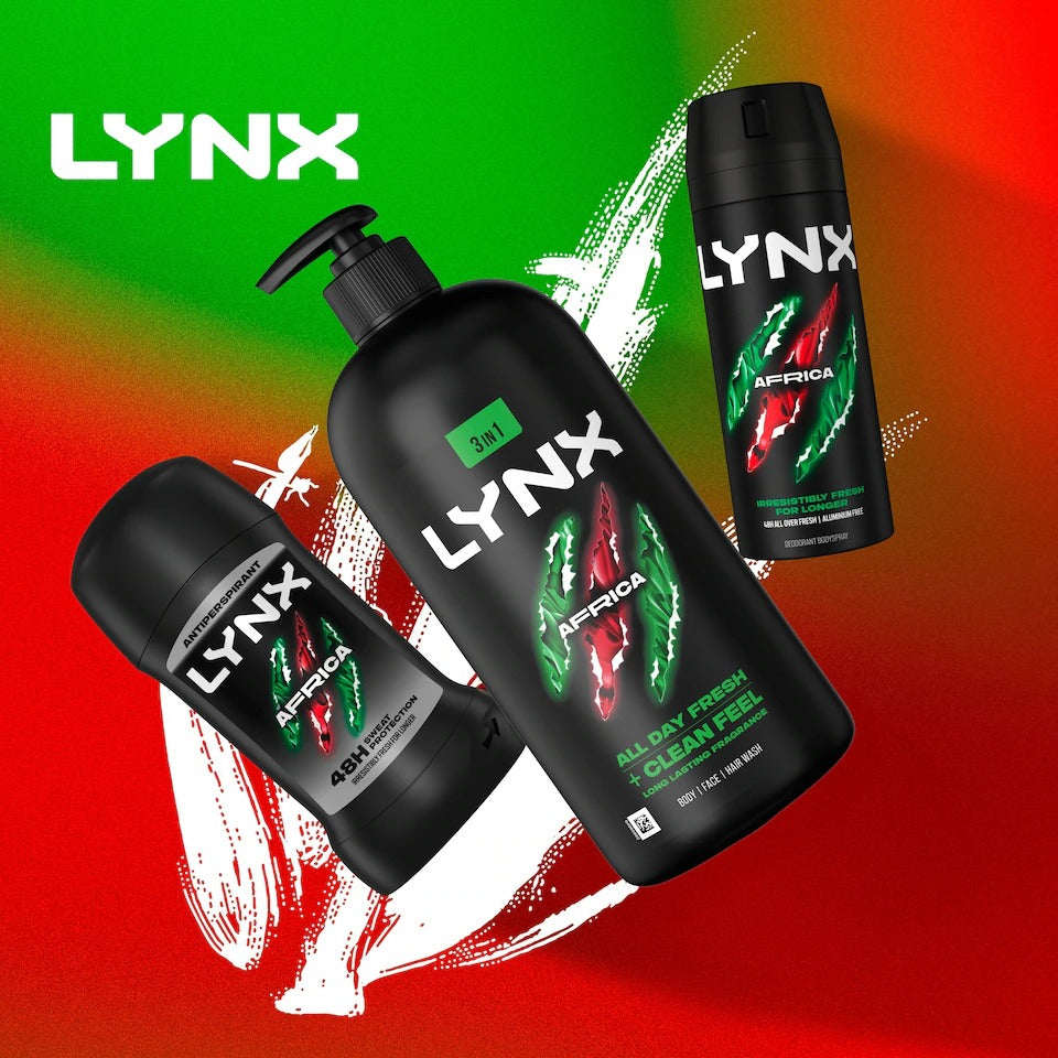 LYNX Africa 3-in-1 Pump Shower Gel 900ml Mandarin Sandalwood 12H