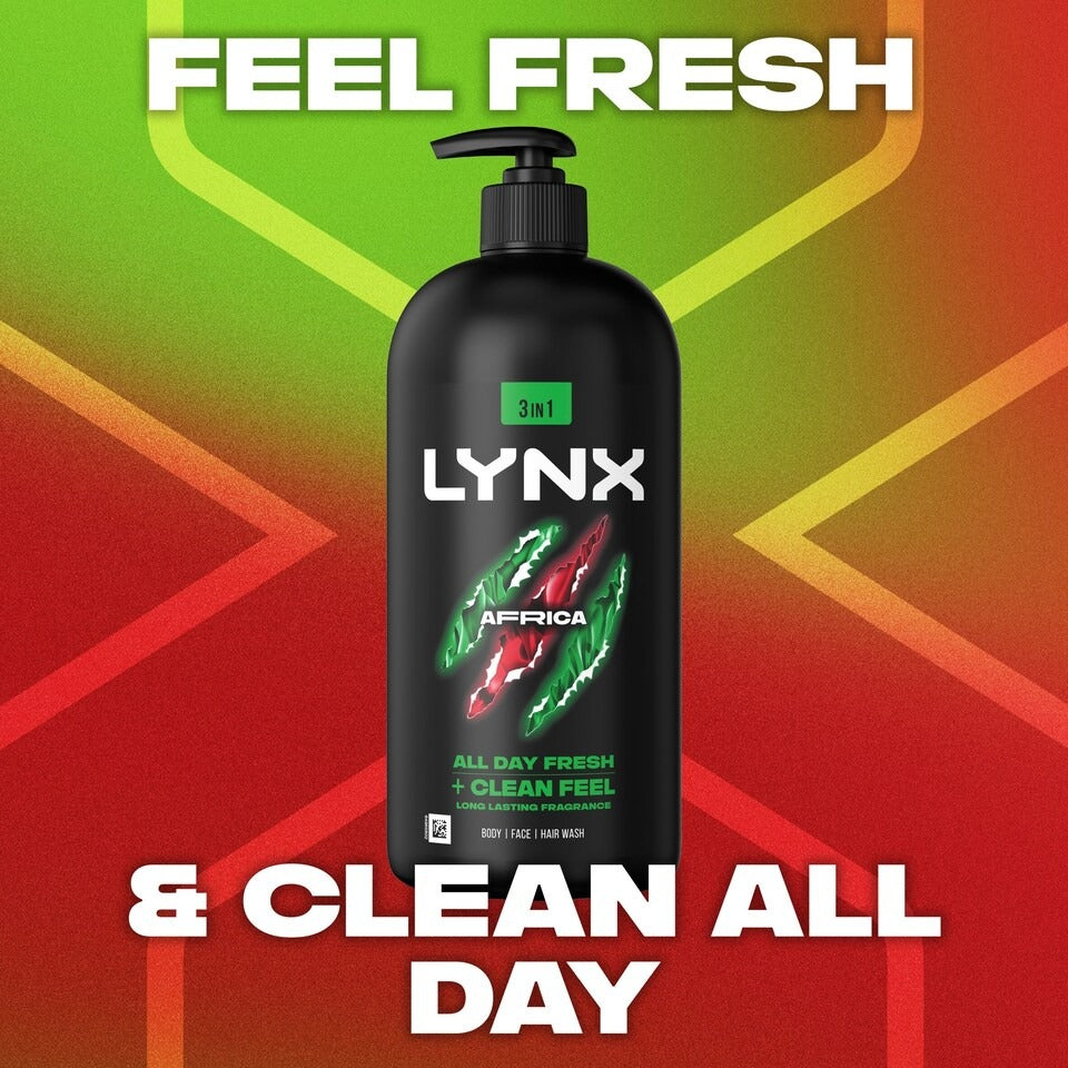LYNX Africa 3-in-1 Pump Shower Gel 900ml Mandarin Sandalwood 12H