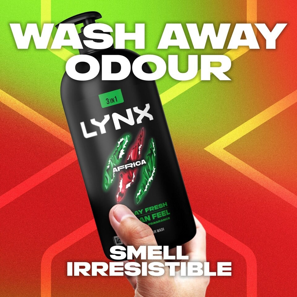LYNX Africa 3-in-1 Pump Shower Gel 900ml Mandarin Sandalwood 12H