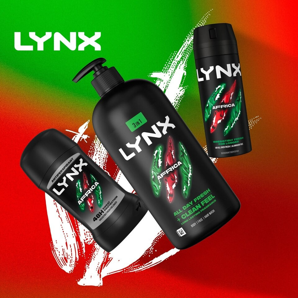 LYNX Africa 3-in-1 Pump Shower Gel 900ml Mandarin Sandalwood 12H
