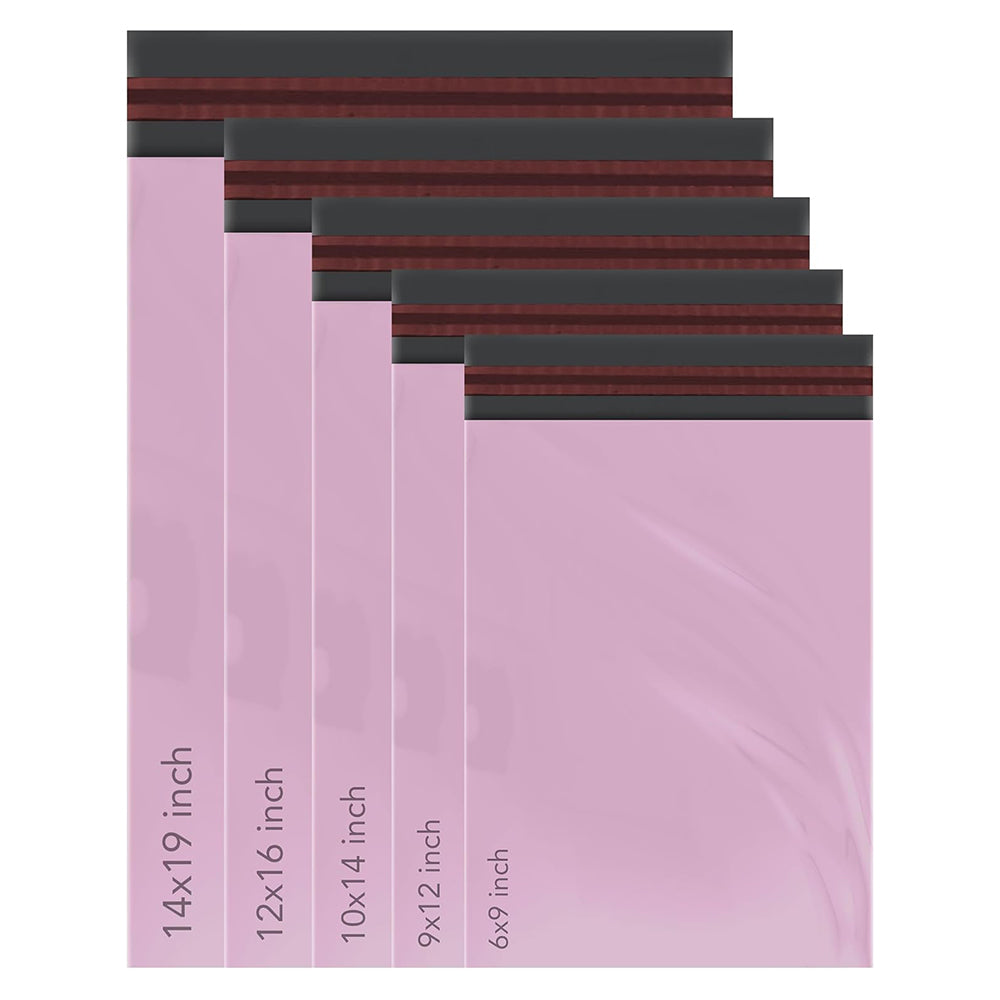 50 Mixed Baby Pink Parcel Bags – 5 Sizes (10 Each) Self Seal Poly Mailing Bags