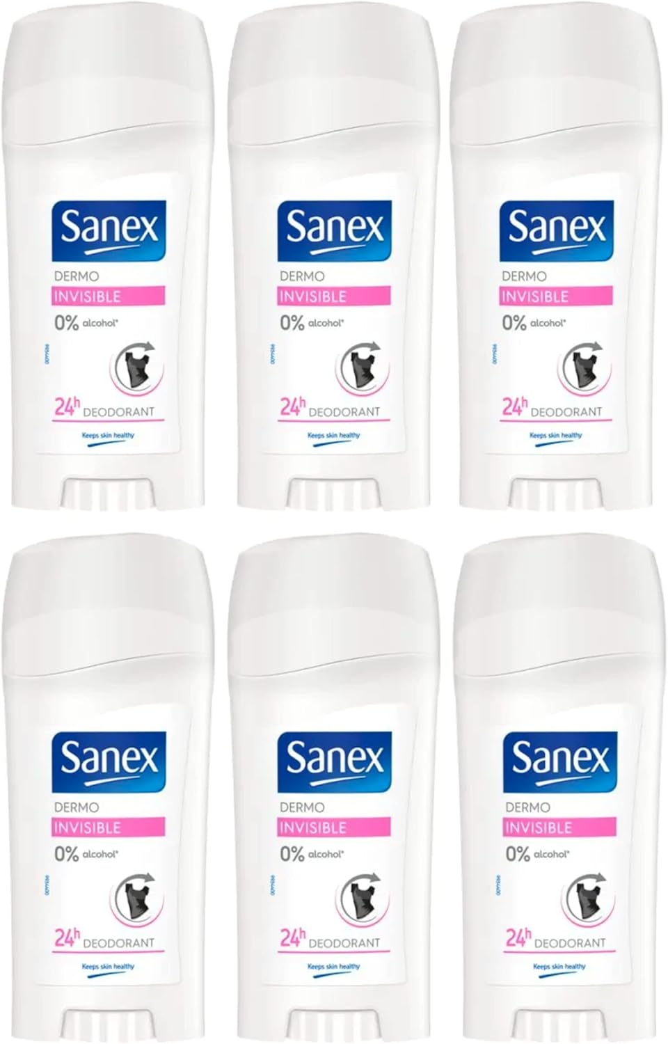 Sanex Dermo Invisible 24H Deodorant Stick 6 Pack (65ml Each)